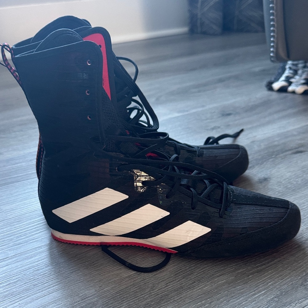 Adidas Black and White High-Top Boxing Shoes